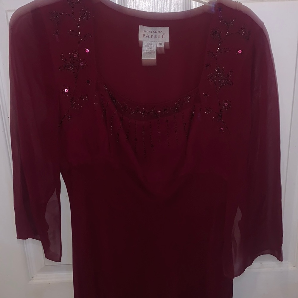 Adrianna Papell Dress w/bead work Sz. 10 deep red